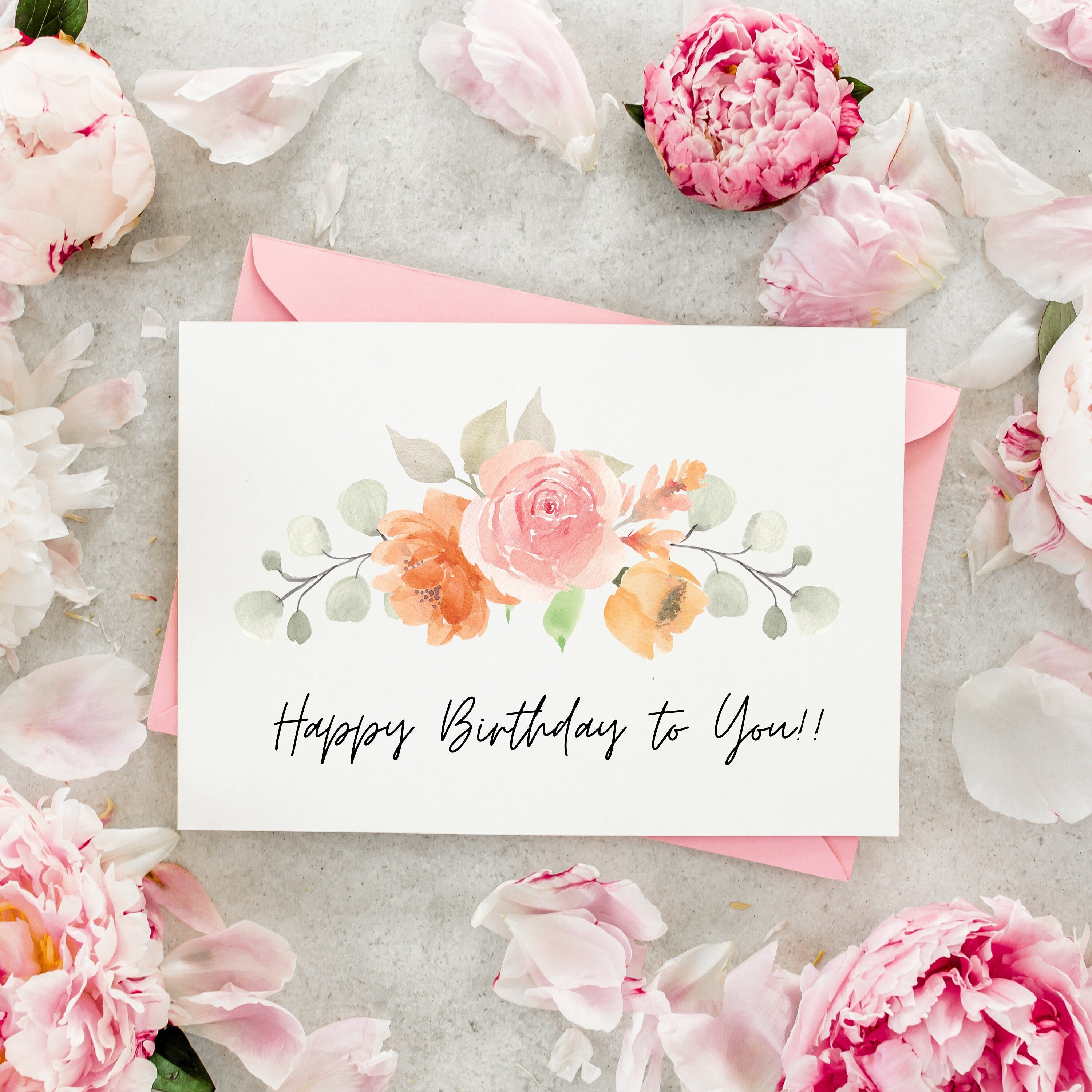 Greeting Cards, Printable Birthday Card, Pink Floral Card, 4x6 Birthday ...