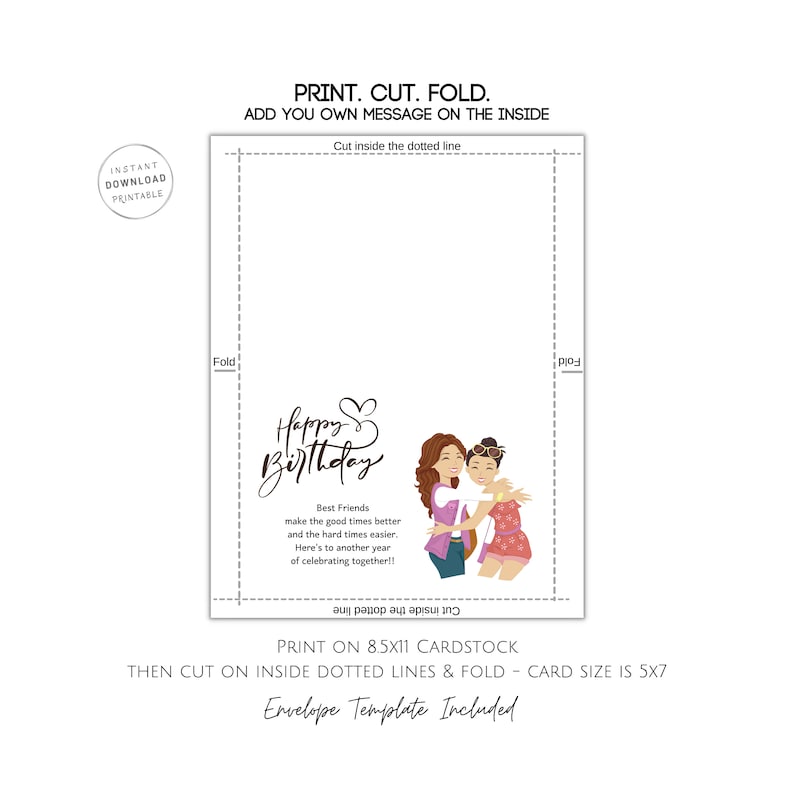Best Friends Birthday, PDF Printable BFF Card, 5x7 Birthday Card ...