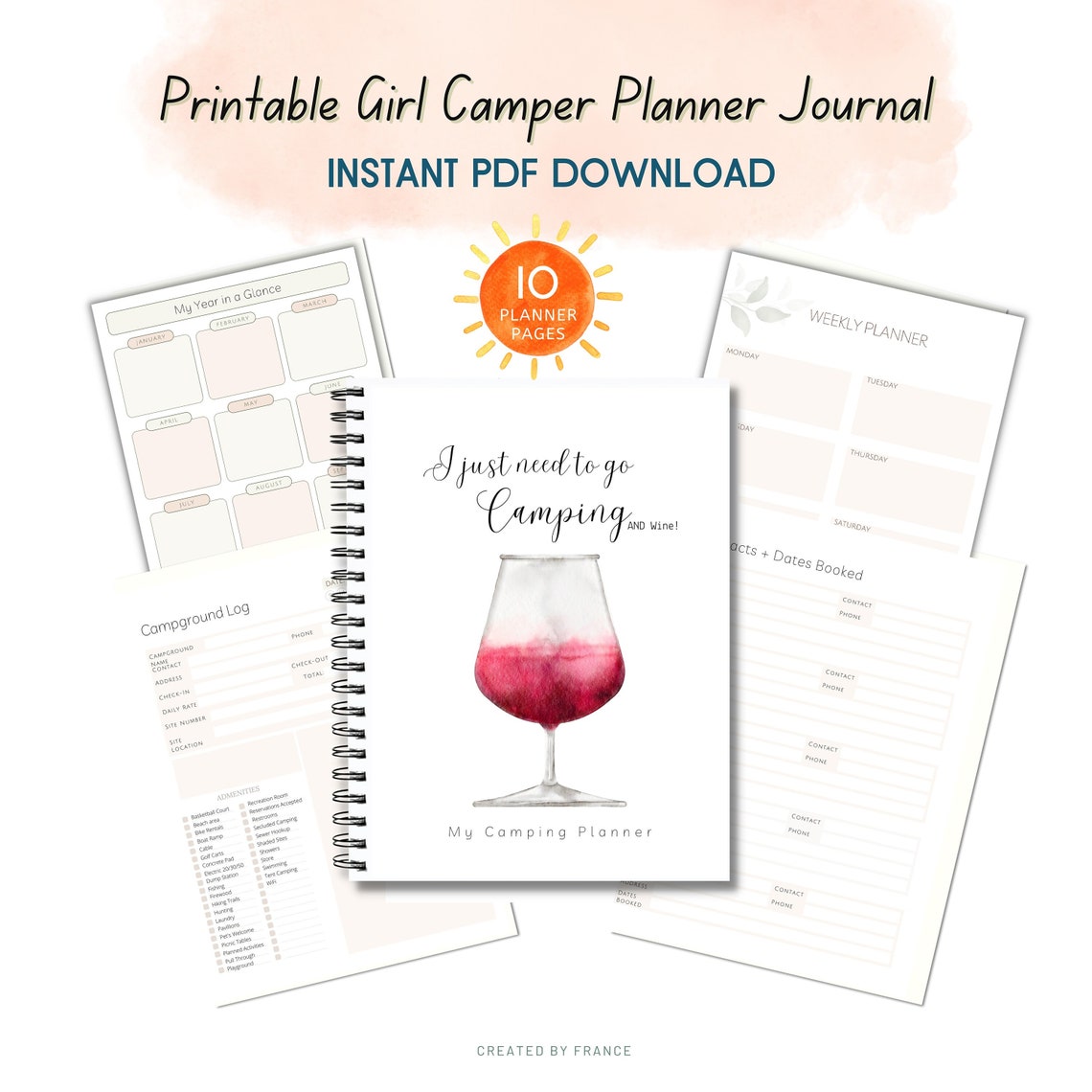 Printable Girl Planner, Printable Camping Journal, PDF Girl RV Planner ...
