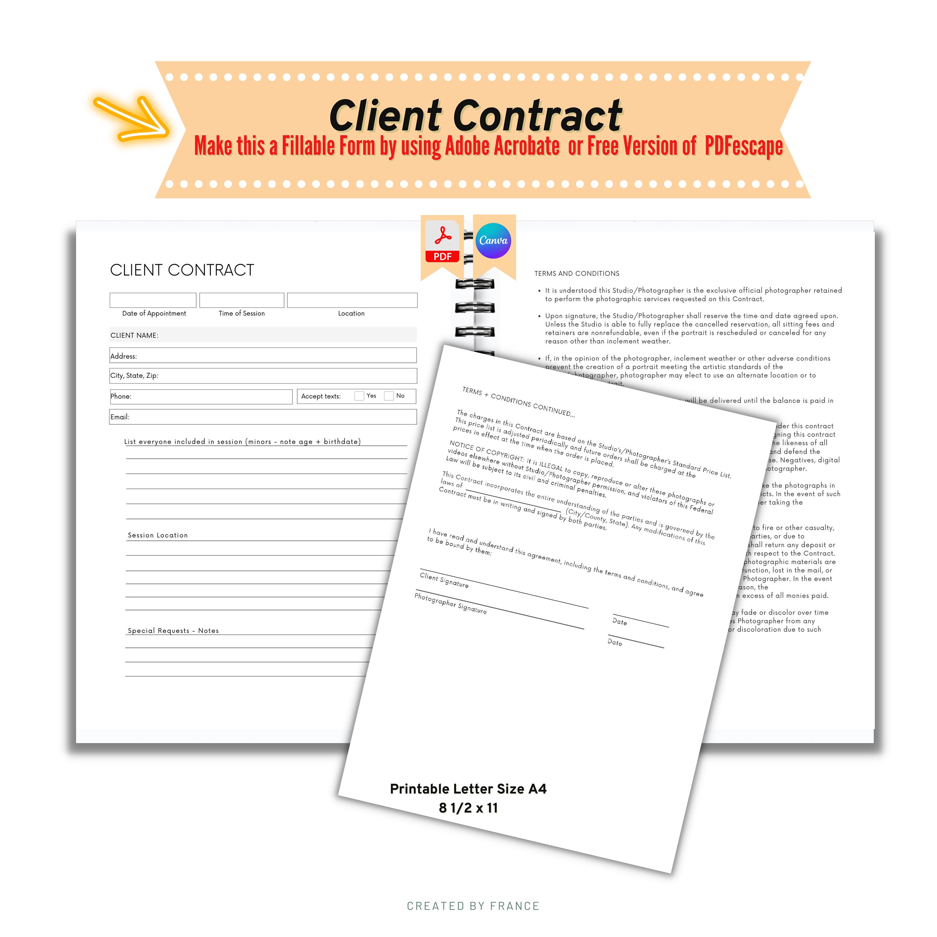 Printable Photographer Planner, Photography Contract, Printable Payment ...