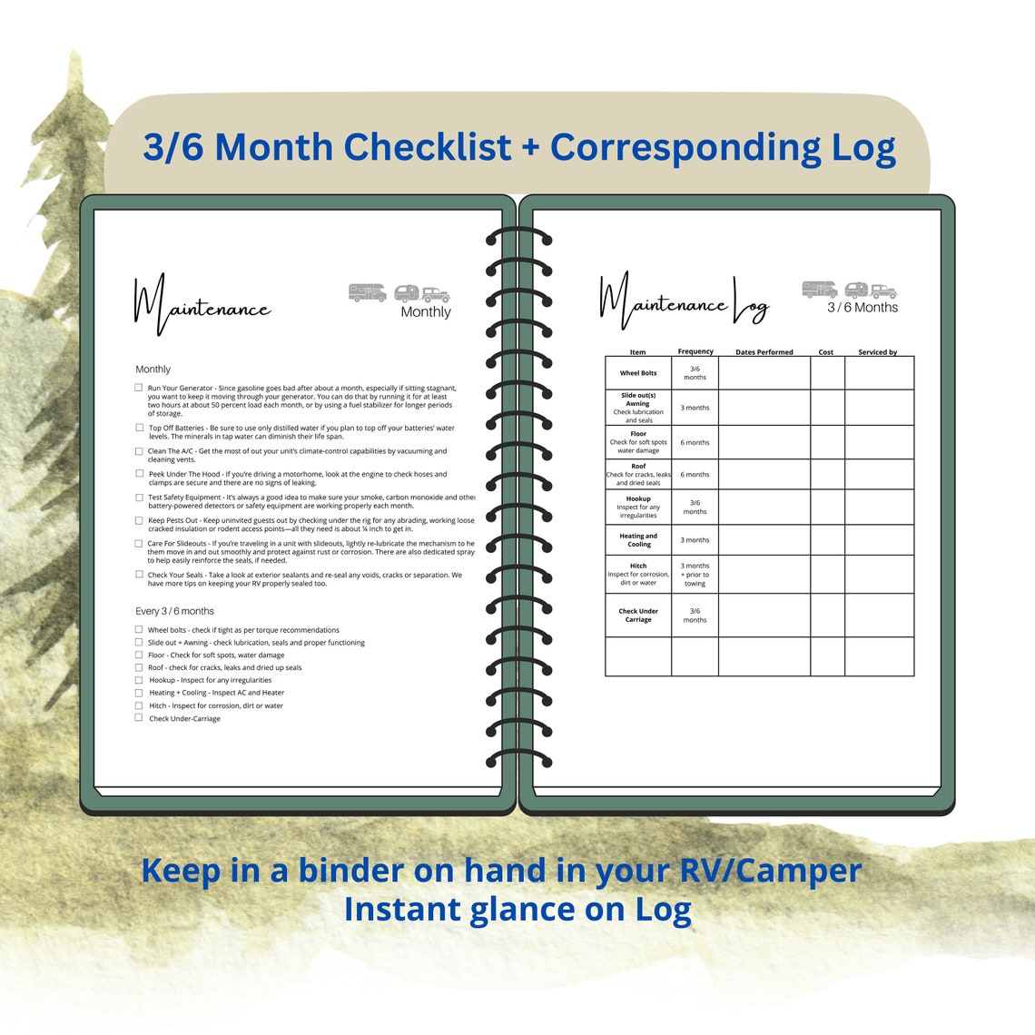 Printable RV Maintenance Checklist, RV Maintenance Log, RV Safety