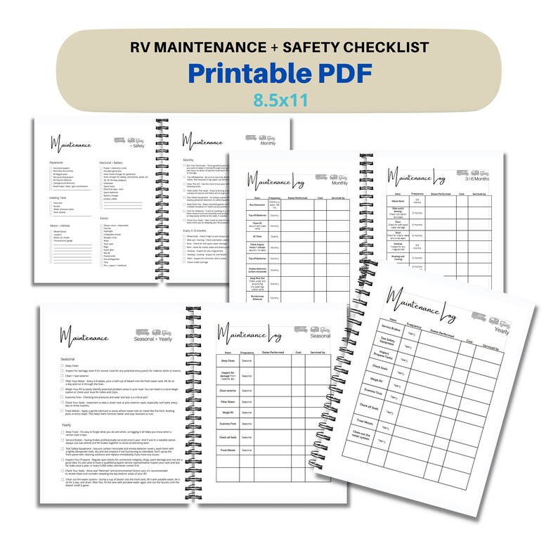 Printable RV Maintenance Checklist, RV Maintenance Log, RV Safety