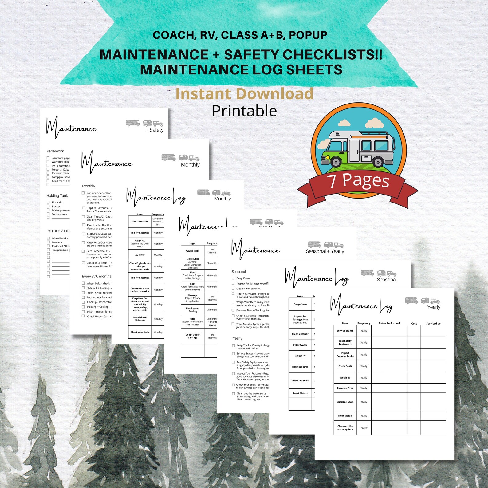 Printable RV Maintenance Checklist RV Maintenance Log RV Etsy