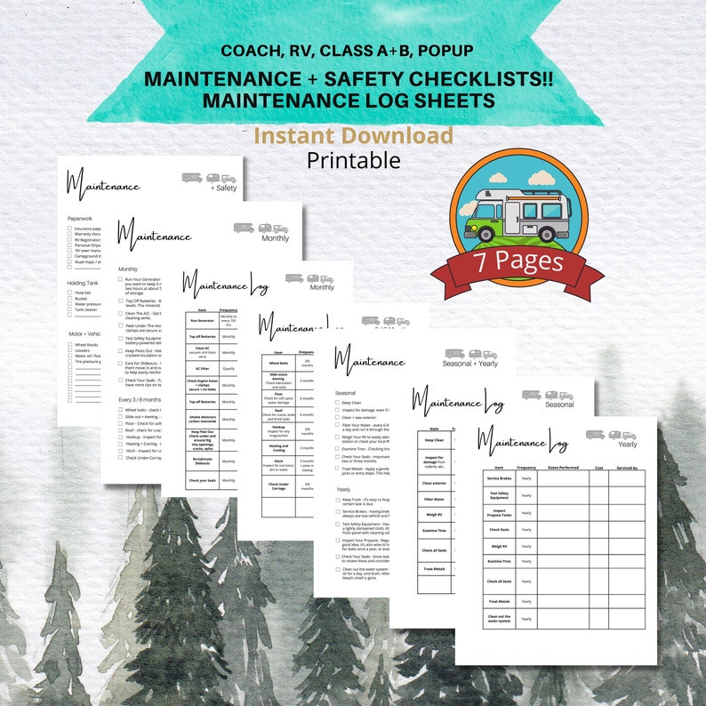 Printable RV Maintenance Checklist RV Maintenance Log RV Etsy