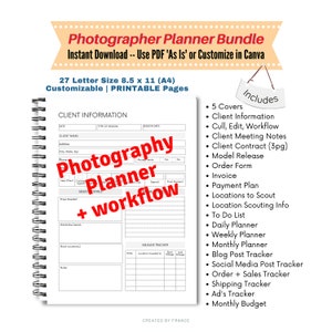 Printable Photographer Planner, Photography Contract, Printable Payment ...