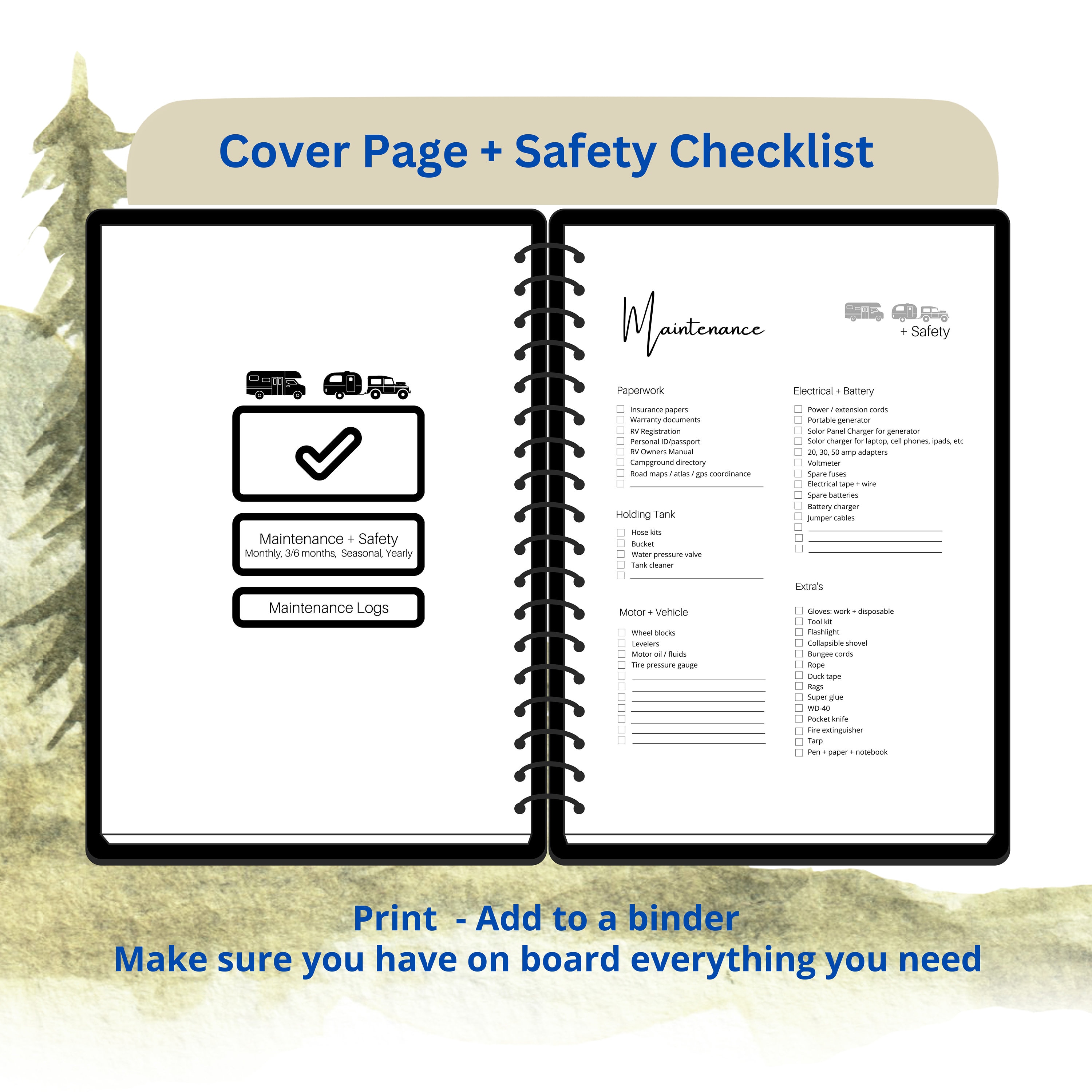 Printable RV Maintenance Checklist, RV Maintenance Log, RV Safety