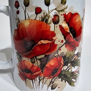 Remembrance &quot;Poppy field&quot; Lest we Forget Mug 11 oz Mug full wrap Gift Boxed