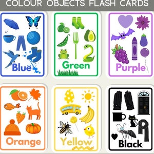 Cartões flash de objetos coloridos para crianças aprendizagem educacional PDF cartões de cores imprimíveis atividade de download