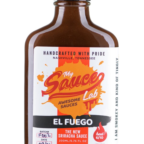 Hot Sauce Gift Pack El Fuego - Sriracha Sauce, Great gift for Him, Thank You Gift, 6.76oz, Heat Level - 8 /10,  For Foodies - Made in USA