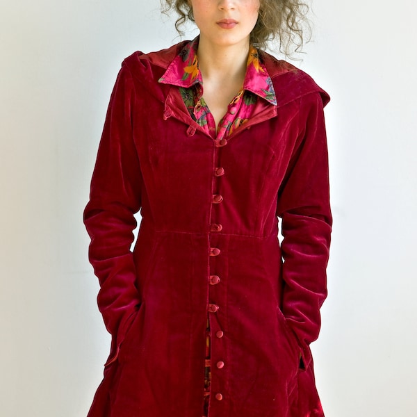 Manteau de velours femme, manteau court, jupe, bordeaux, manteau de velours femme, manteau court