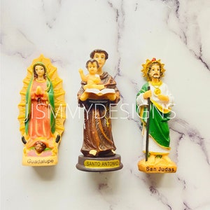 Our lady of Guadalupe, San Judas, St Anthony 3 inch Mini statues | Estatuas de Señora de Guadalupe, San Judas, Santo Antonio de 3 pulgadas