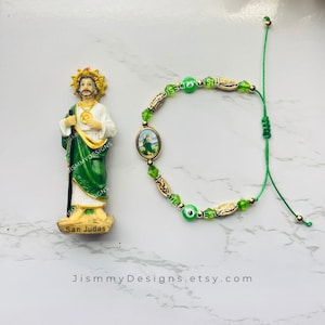 Jude der Apostel Schutz Set| Sanstein-Armband und Statue, San-Judas-Armband und Statue, Geburtstagsgeschenk, Freundschaftsarmband