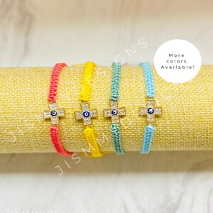 Evil Eye Cross Bracelet, Protection Bracelet, Pulsera Protección Contra El Mal De Ojo Cruz