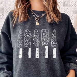 Floral Chef Knife Sweatshirt, Foodie Gift, Cooking Sweater, Gift for Chef, Culinary Shirt, Home Chef
