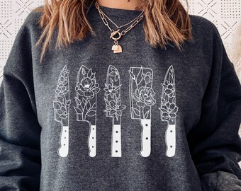 Floral Chef Knife Sweatshirt, Foodie Gift, Cooking Sweater, Gift for Chef, Culinary Shirt, Home Chef