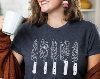 Floral Chef Knife Shirt, Foodie Gift, Cooking T-shirt, Gift for Chef, Culinary Shirt, Home Chef