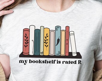 Moja półka z książkami ma ocenę R, koszulka Book Tropes, koszulka dla czytelnika romansów, prezent dla miłośnika książek, koszulka Bookish, koszulka Smut, koszulka Fantasy Book