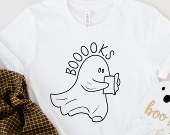Booooks Shirt, Cute Ghost Tee, Halloween Teacher Top, Librarian Shirt, Halloween Shirt, Gift for Book Lover, School Halloween Party Shirt