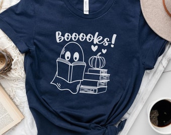 Booooks Shirt, Ghost Books Tee, Halloween Teacher T-Shirt, Halloween Reading Shirt, Halloween Shirt, Spooky Bookworm, Halloween Party Top