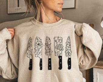 Floral Chef Knife Sweatshirt, Foodie Gift, Cooking Sweater, Gift for Chef, Culinary Shirt, Home Chef
