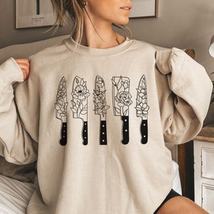 Floral Chef Knife Sweatshirt, Foodie Gift, Cooking Sweater, Gift for Chef, Culinary Shirt, Home Chef