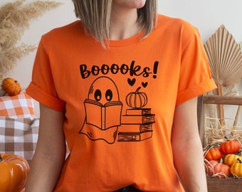 Booooks Shirt, Ghost Books Tee, Halloween Teacher T-Shirt, Halloween Reading Shirt, Halloween Shirt, Spooky Bookworm, Halloween Party Top