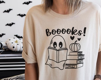 Booooks Shirt, Ghost Books Tee, Halloween Teacher T-Shirt, Halloween Reading Shirt, Halloween Shirt, Spooky Bookworm, Halloween Party Top