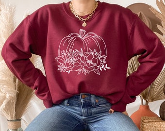 Sudadera de calabaza floral, sudadera de otoño, sudadera de calabaza, suéter de Acción de Gracias, sudadera de calabaza linda, suéter de calabaza