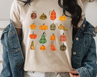 Camicia di zucca a quadri, camicia con patch di zucca, zucca di zucca, maglietta del Ringraziamento, camicia autunnale carina, maglietta autunnale, silhouette di zucca, maglietta autunnale