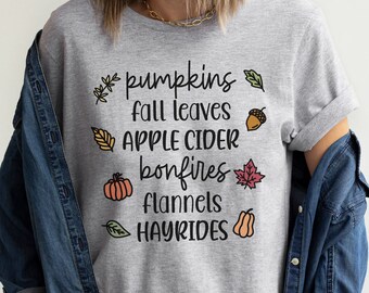 Camiseta fofa de outono de abóbora, camisa de outono, remendo de abóbora de ação de graças, camisa de outono de abóbora, todas as coisas de outono