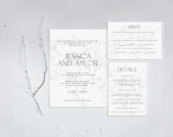 Modèle de canva de suite d'invitation de mariage intemporel minimaliste moderne, téléchargement immédiat, imprimable modifiable