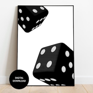 Retro dobbelstenenposter: eigenzinnige casinomuurkunst (digitale download)