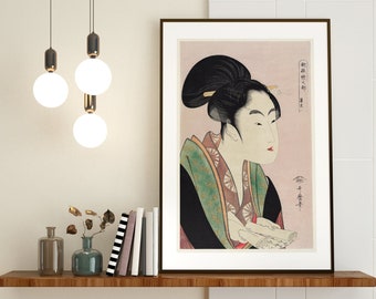 Japanese Vintage Digital Print - Geisha Kimono Japan Oriental Wall Art Printable Poster Decor Woodblock Paint Instant Download