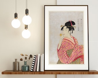 Japanese Vintage Digital Print - Geisha Kimono Japan Oriental Wall Art Printable Poster Decor Woodblock Paint Instant Download