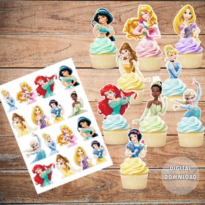 Printable Princess cupcake toppers, digital download, Princess cupcakes,