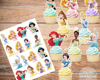 Afdrukbare prinses cupcake toppers, digitale download, prinses cupcakes,