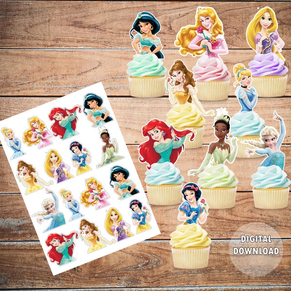 Druckbare Prinzessin Cupcake Toppers, digitaler Download, Prinzessin Cupcakes,