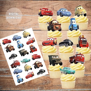 Cars cupcake toppers, Lightning McQueen Theme Cake Topper, Race Cars Birthday Decoration. Printable cars cupcake toppers