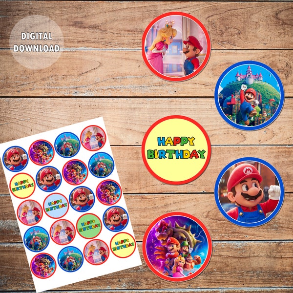 Super Mario Cupcake toppers, Mario and Luigi Cupcake Toppers, Printable Cupcake toppers, Digital Download,