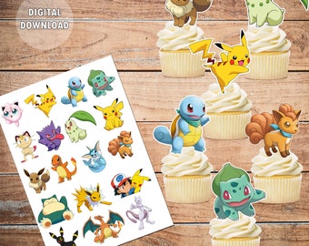 Pokemon Cupcake Toppers, Toppers cupcake festa di compleanno Pikachu, Toppers cupcake Download istantaneo, Festa per bambini, Pokemon stampabili