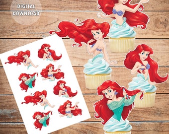 Little Mermaid Ariel  Printable Cupcake Toppers, Little Mermaid Ariel Printable Cupcake Topper, Little Mermaid Ariel, INSTANT DOWNLOAD