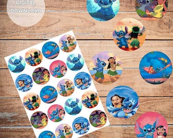Lilo and Stitch Cupcake Digital Download, Printable Stitch Cupcake Toppers, Stitch Party Favors, Birthday Party Decoration,
