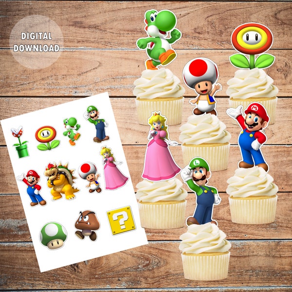 Super Mario Cupcake Topper, Téléchargement instantané Super Mario Cake Topper, Luigi Cupcake Toppers, Gamers Cupcake Toppers, Yoshi cupcakes toppers