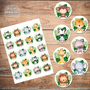 Safari Dschungel Tiere druckbare Cupcake Toppers, Giraffe Cupcake Toppers, Lion Cupcake Toppers, Elefant Cupcake Toppers, Printable Toppers