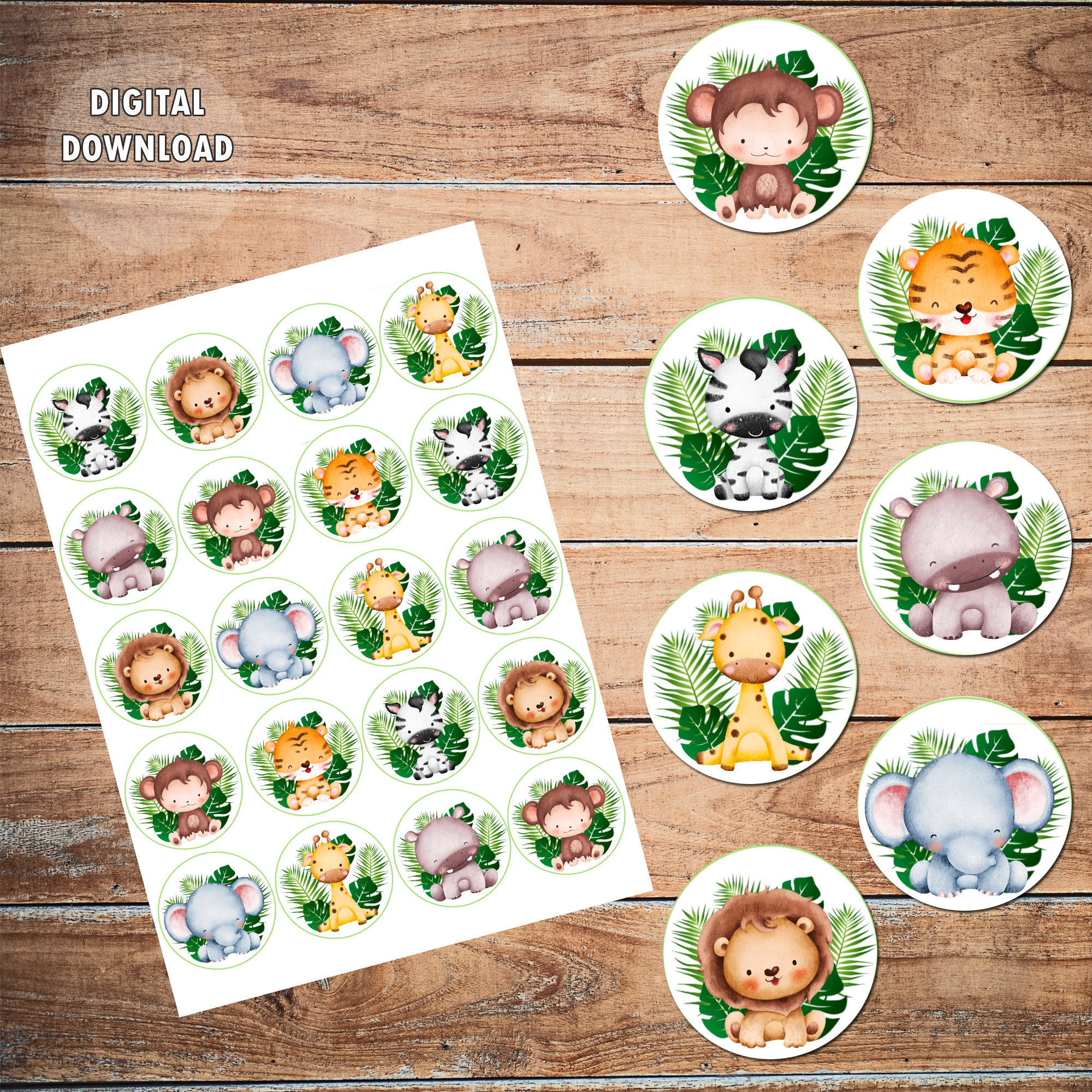 Safari Jungle Animals Printable Cupcake Toppers Giraffe Etsy