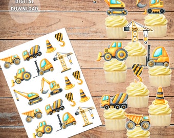 Set of Construction Cupcake Toppers, Dump Truck Excavator Tractor Party Cake Toppers Printable Cupcake toppers, Children Birthday