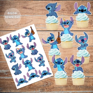 8pcs/set Disney Lilo & Stitch Cake Topper For Birthday Party Stitch Paper  Cupcake Topper For Kids Birthday Party Cake Decoration