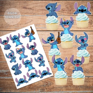 Lilo & Stitch Birthday Party Cake Decor Stitch Blue Cake Topper Flag Kids  Boys Anniversaire Party Baby Shower Cake Kids Favors