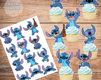 Toppers pour cupcakes Stitch, lilo et stitch, téléchargement de fête Stitch, téléchargement immédiat, décorations de cupcakes imprimables Stitch