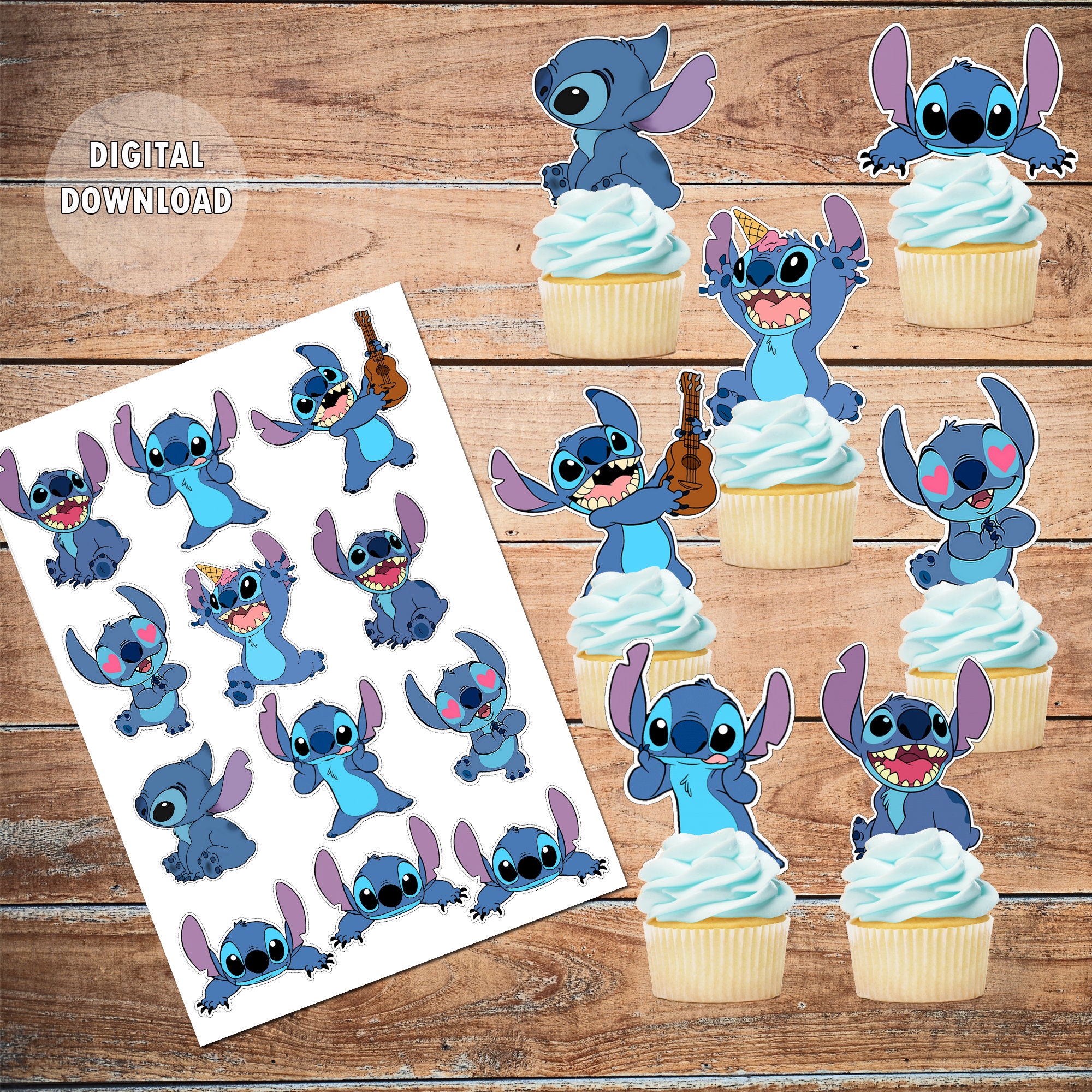 Stitch Purple Glitter Cake Topper Lilo and Stitch Party Decorations Purple  and Blue 